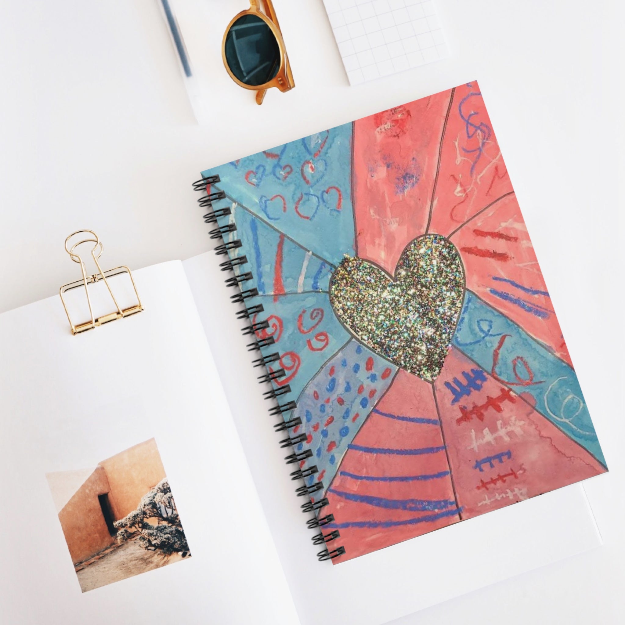 Little Bandits 1st place winner Glitter Heart Spiral Notebook — Pink & Teal Abstract Journal (Ruled)
