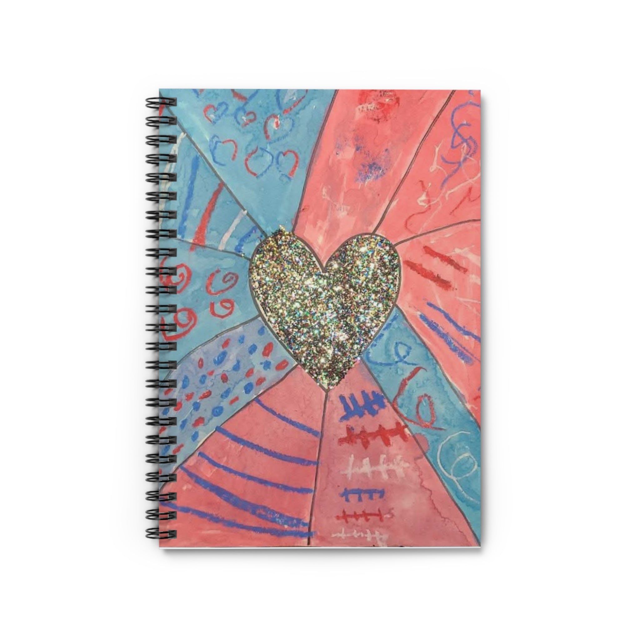 Little Bandits 1st place winner Glitter Heart Spiral Notebook — Pink & Teal Abstract Journal (Ruled)