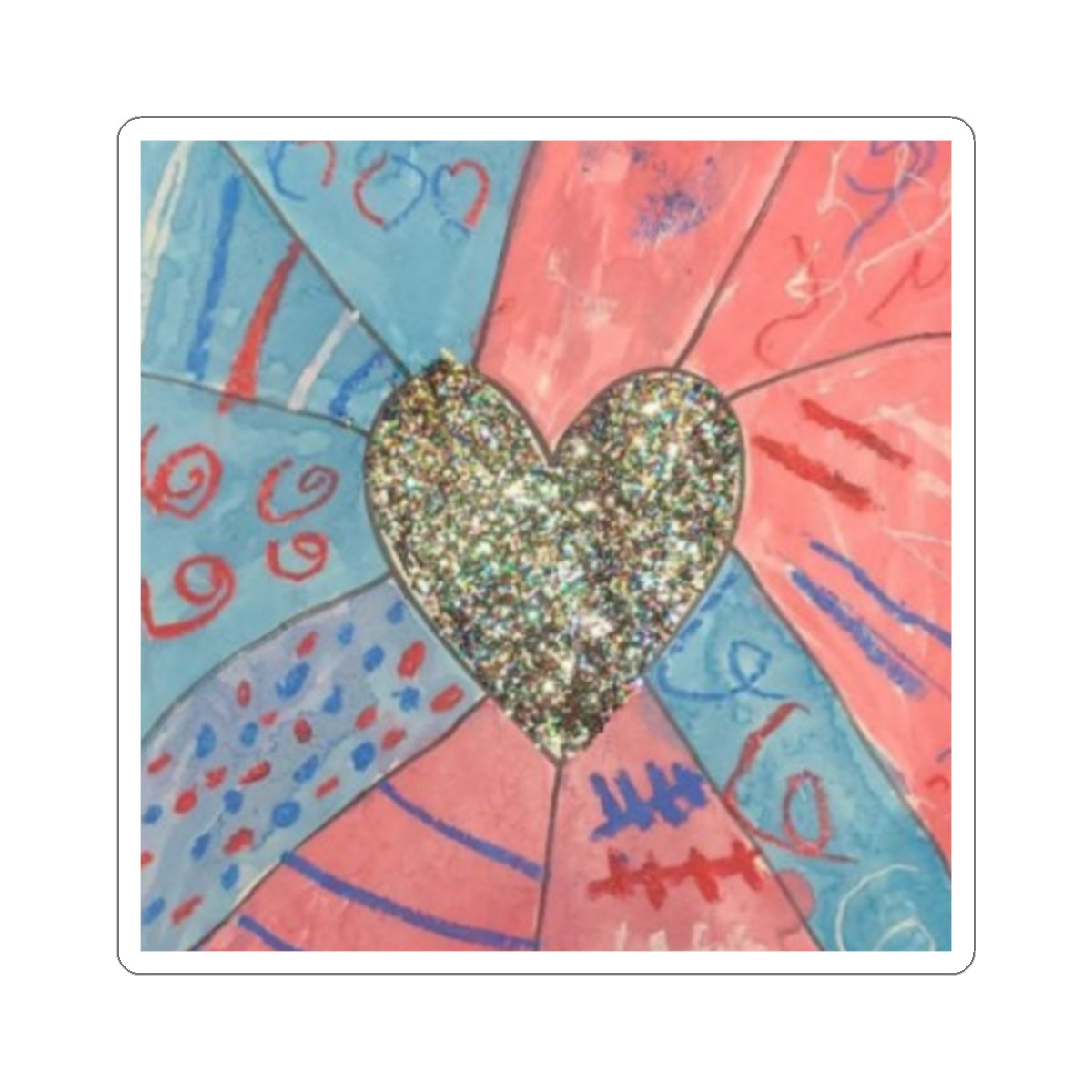 Glitter Heart Kiss-Cut Sticker — Colorful Hand-Drawn Pop Art Decal